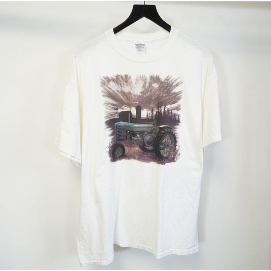 (XL) Vintage 90s Tractor Western Country Cowboy T-Shirt Men's XL White Gildan Farm