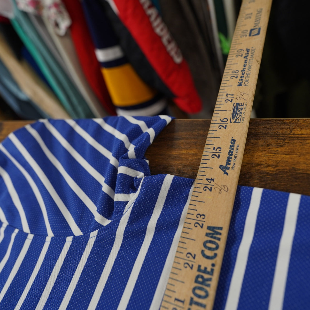 (XL) University of Kansas Jayhawks Embroidered Striped Polo Shirt Men's XL Blue White