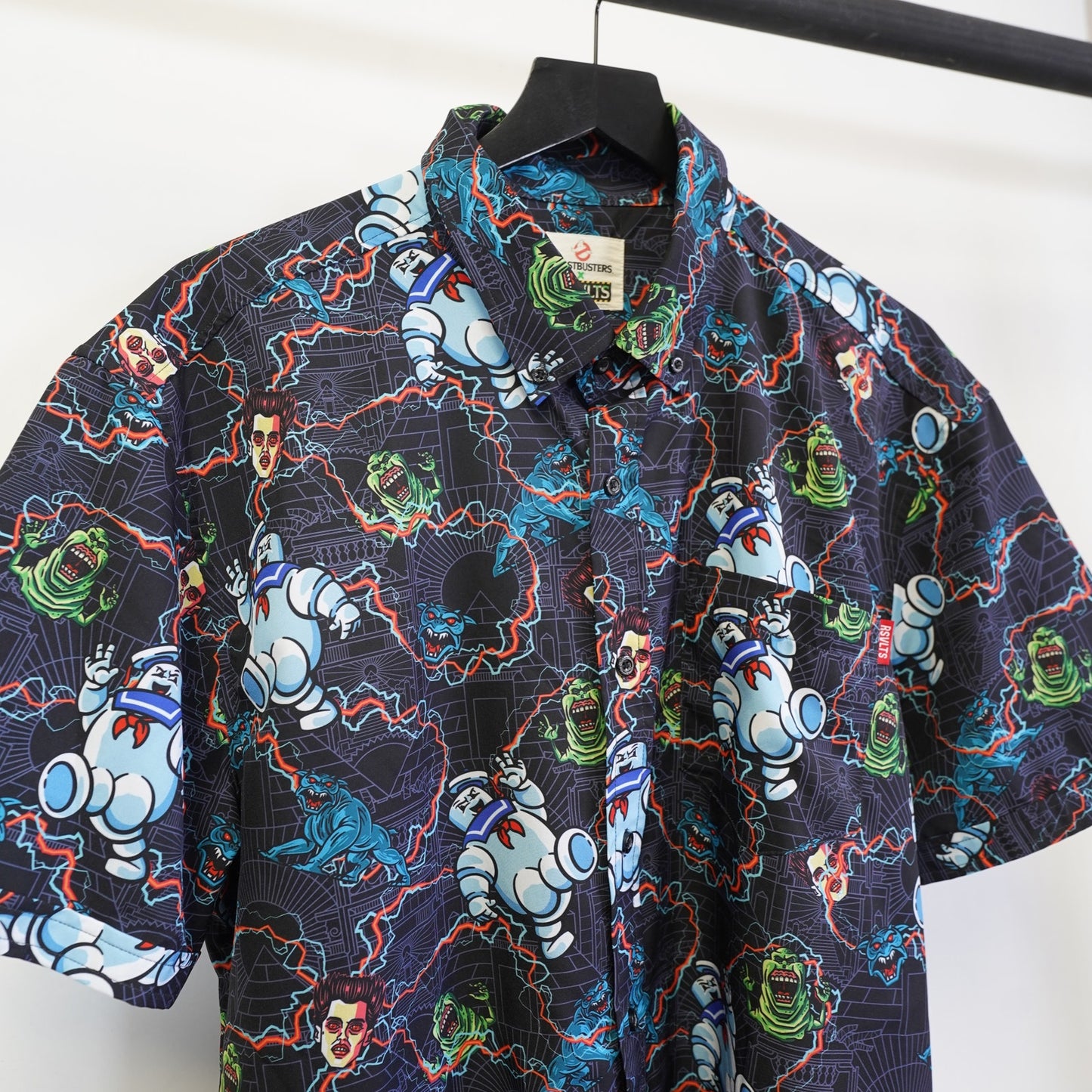 (XL) RSVLTS x Ghostbuster All Over Print Hawaiian Button Up Shirt Men's XL Black
