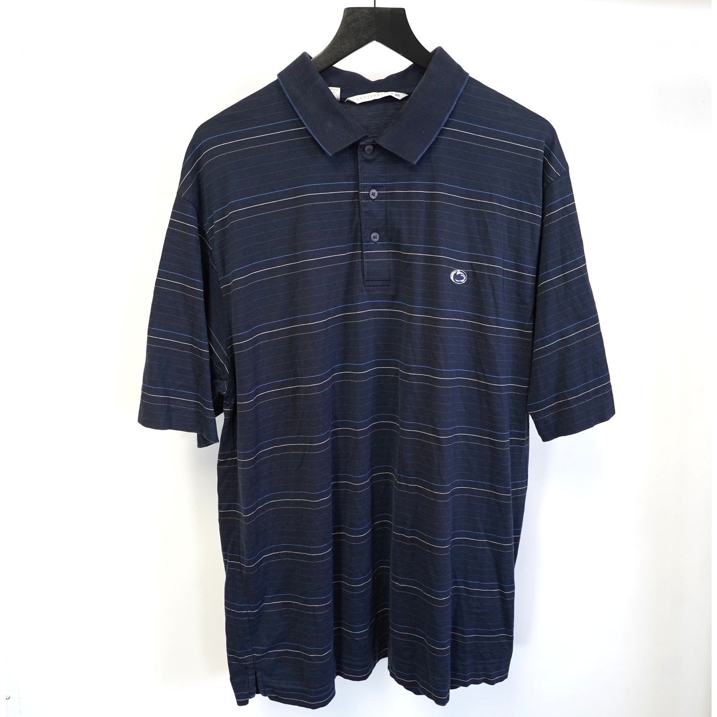 (XL) Vintage Penn State Nittany Lion Embroidered Striped Polo Shirt Men's XL Blue