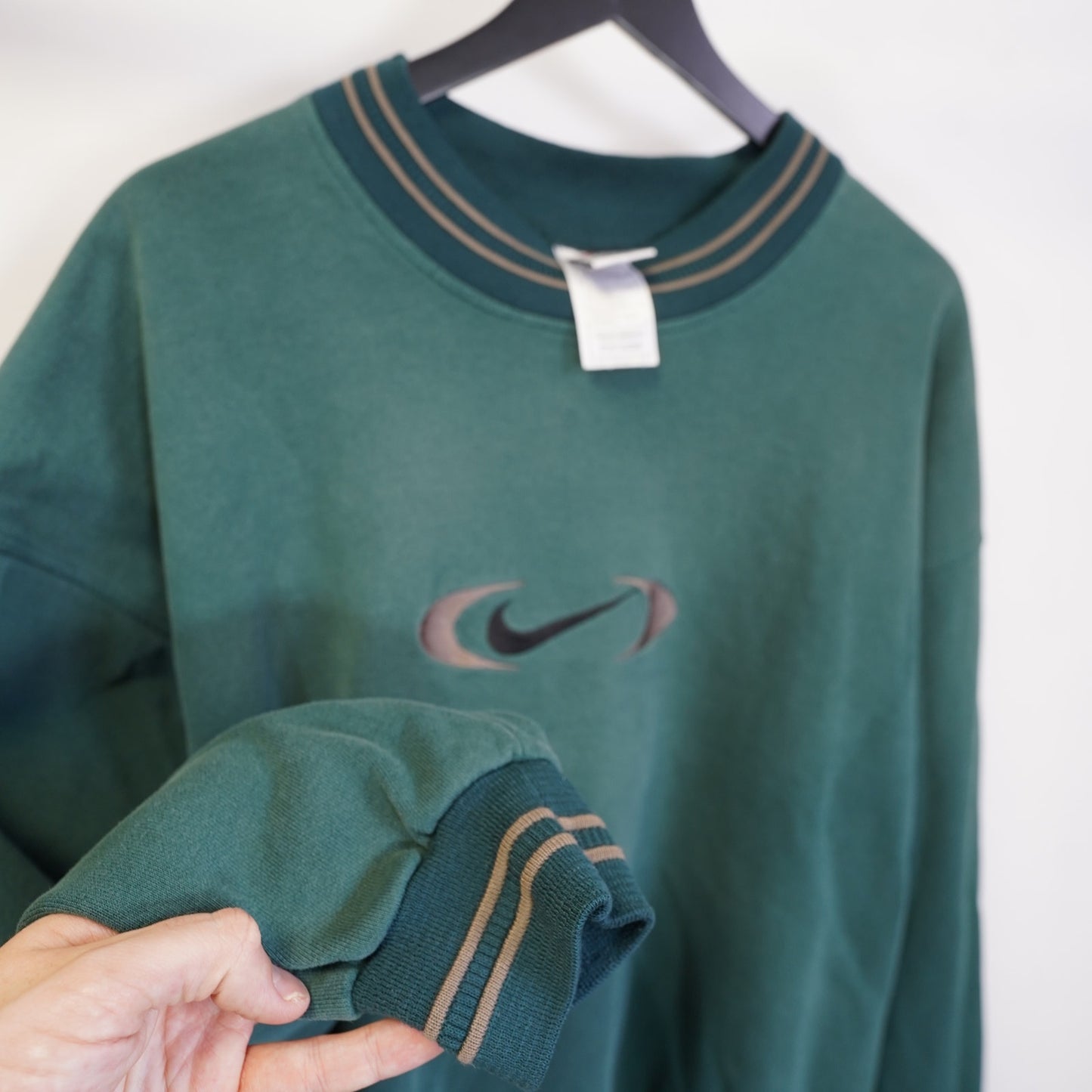 (XXL) Vintage Nike Center Swoosh Stitched Crewneck Sweatshirt Men's XXL Green 90s