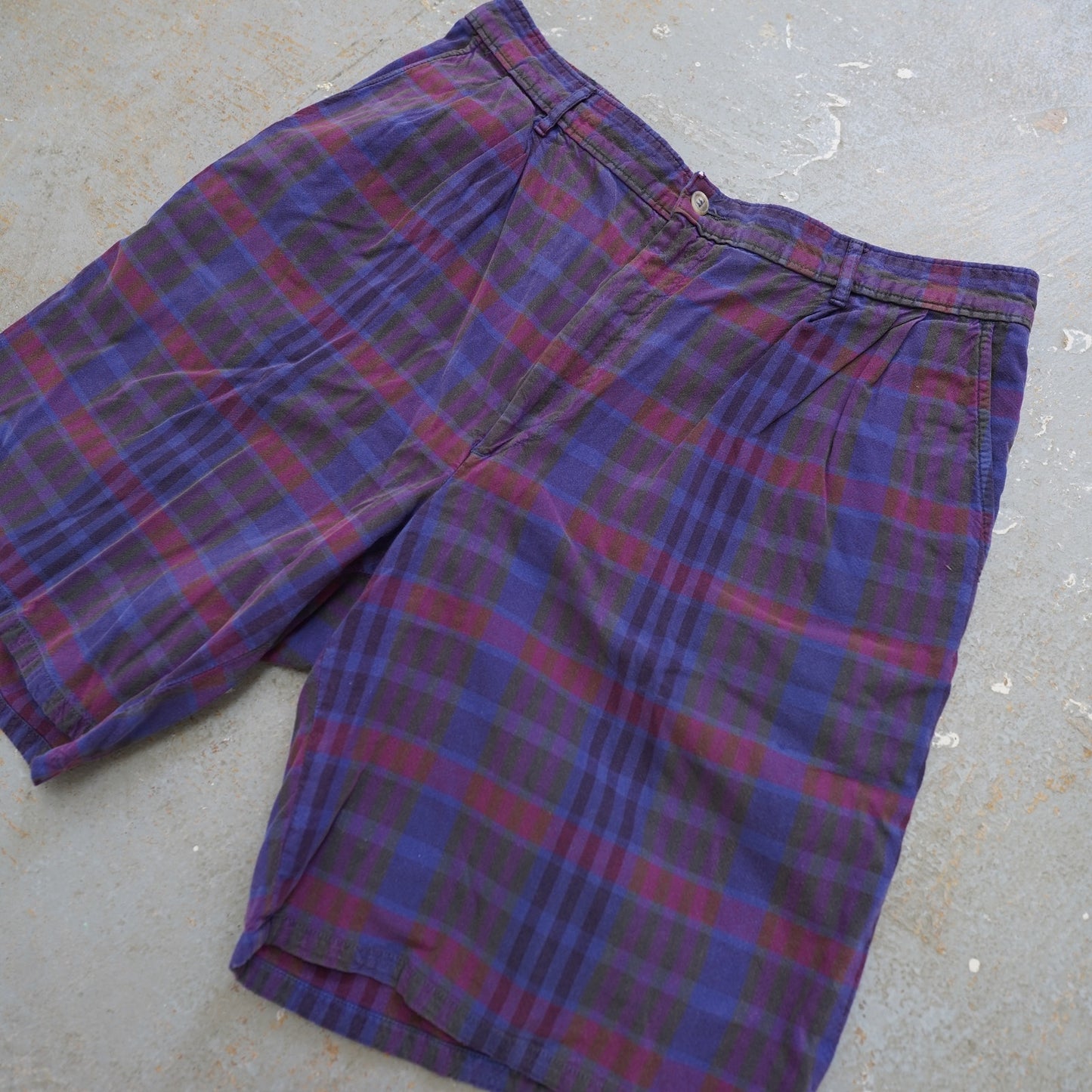 (Sz. 36) Vintage 90s Brooks & Brothers Golf Chino Shorts Plaid Purple Men's 36 Preppy