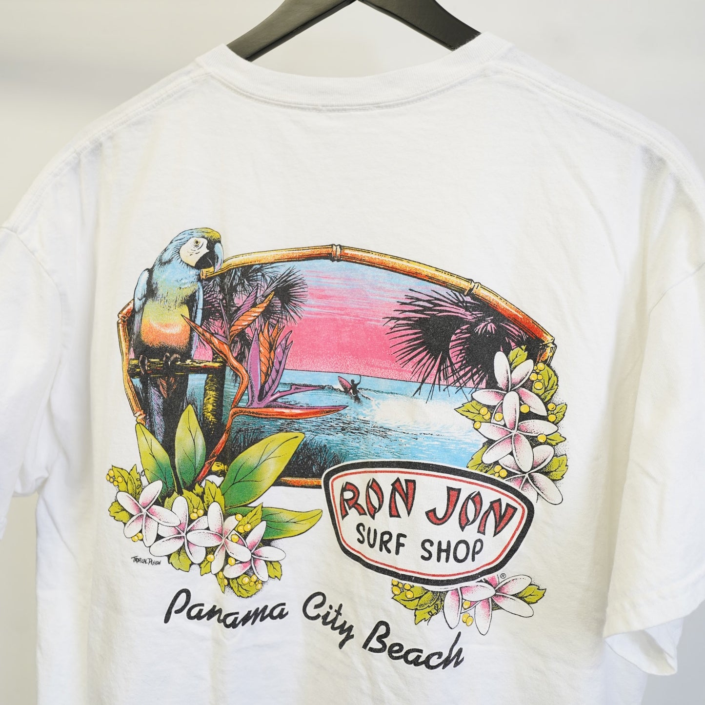 (XL) Vintage Ron Jon Surf Shop Tropical Hawaiian T-Shirt Men's XL White Skate Y2K