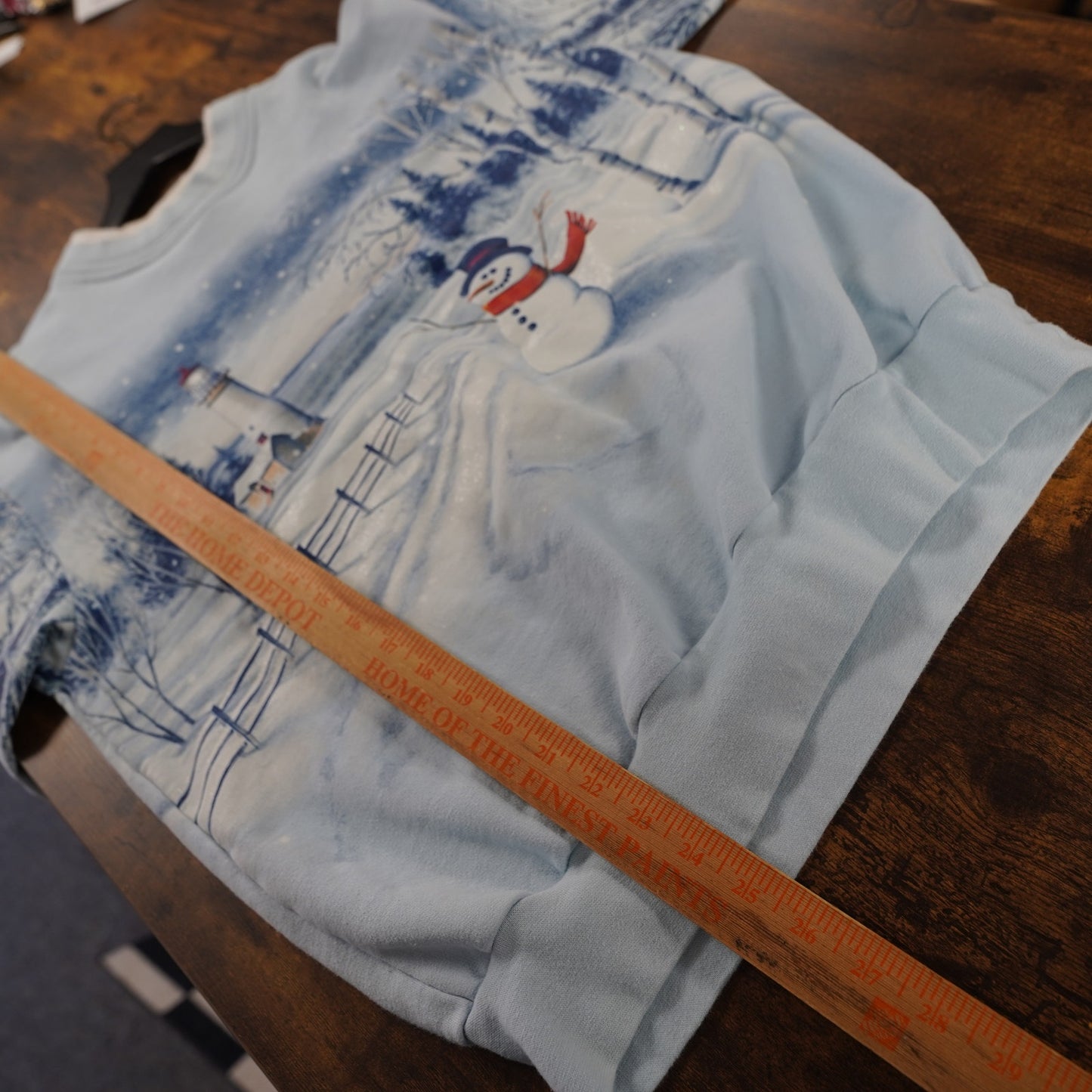 (M) Vintage All Over Print Christmas Frosty the Snowman Sweatshirt Men's M Blue