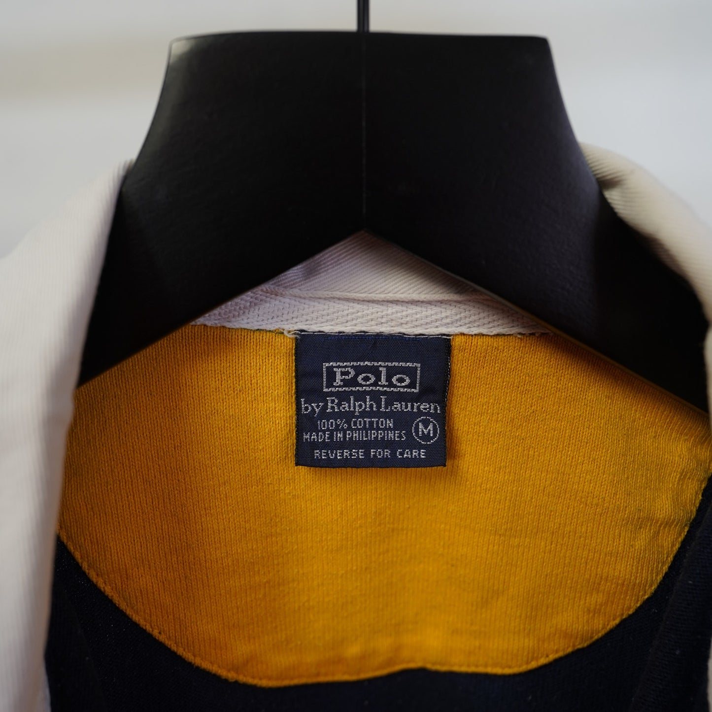 (Youth M) Vintage Polo Ralph Lauren Stripe Rugby Polo Shirt Blue Yellow Longsleeve