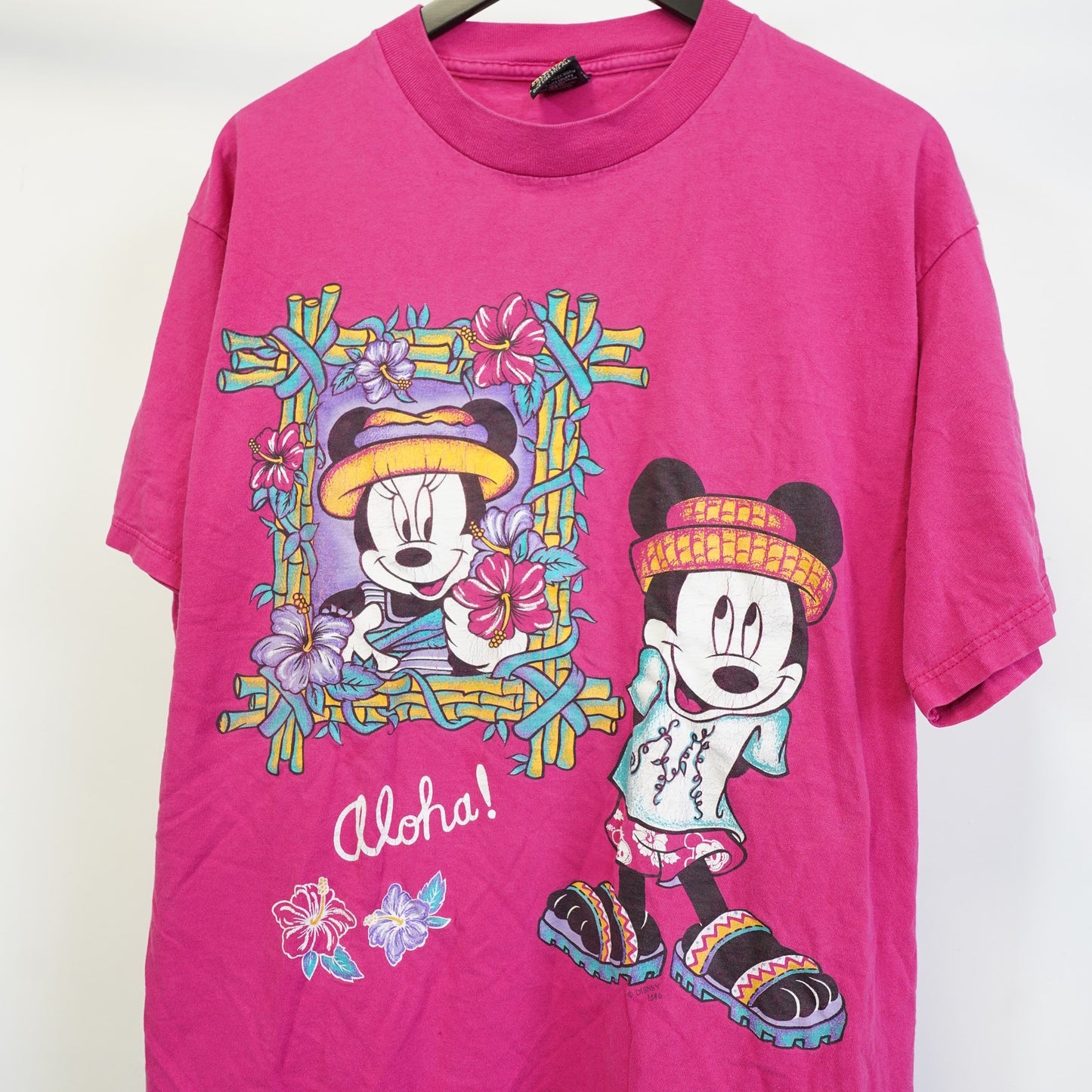 (L) Vintage Mickey & Minnie Mouse 90s Tropical T-Shirt Unisex L Jerry Leigh Pink