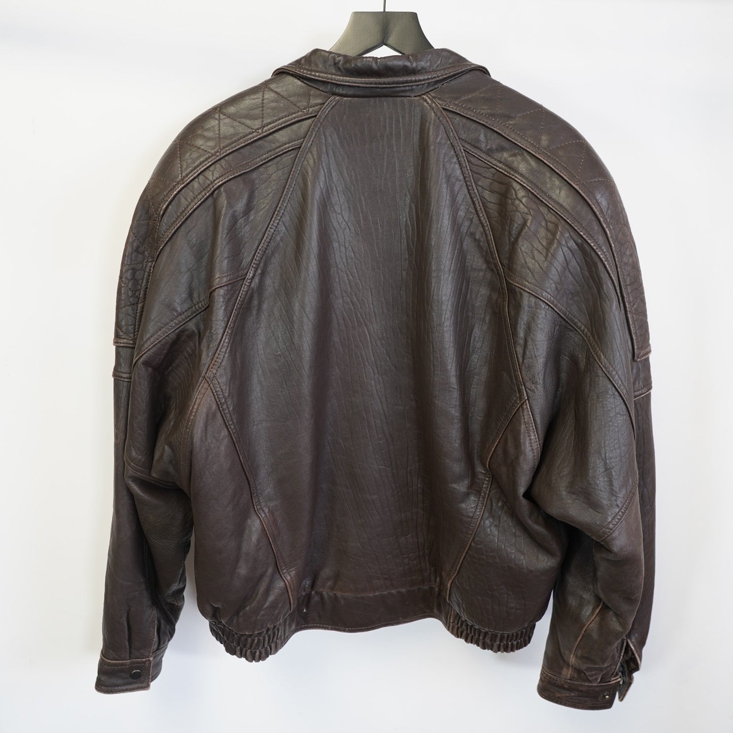 (L) Vintage IOU Leather Bomber Flight Jacket Men's L Brown 90s Aviator Retro