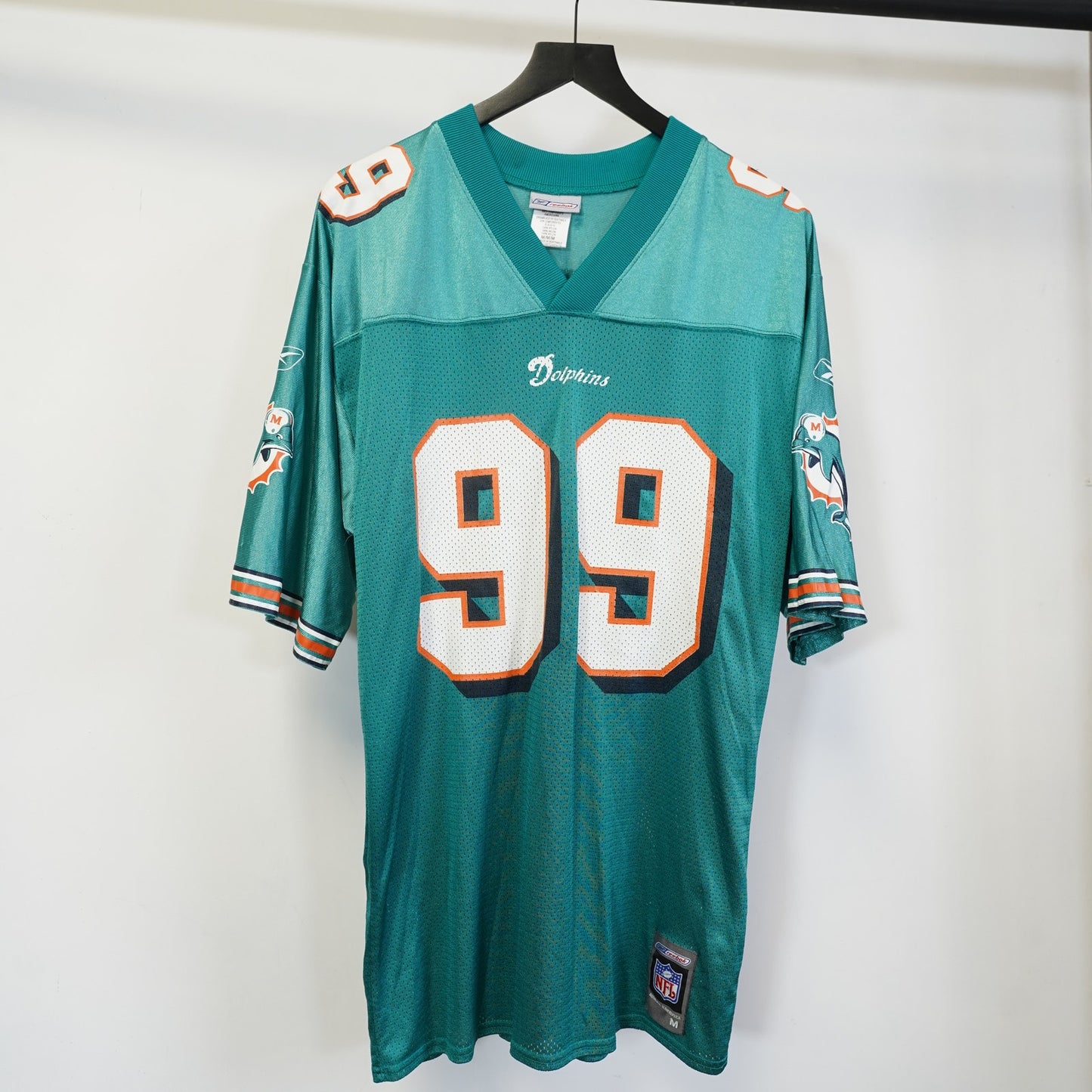 (M) Vintage Jason Taylor Miami Dolphins Reebok Football Jersey Mens M Aqua Y2K Retro