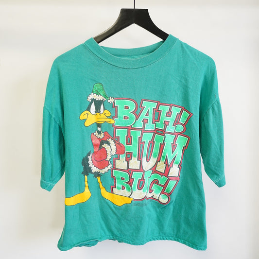 (L) Vintage Daffy Duck Looney Tunes Christmas T-Shirt Men's L Green Boxy Holiday
