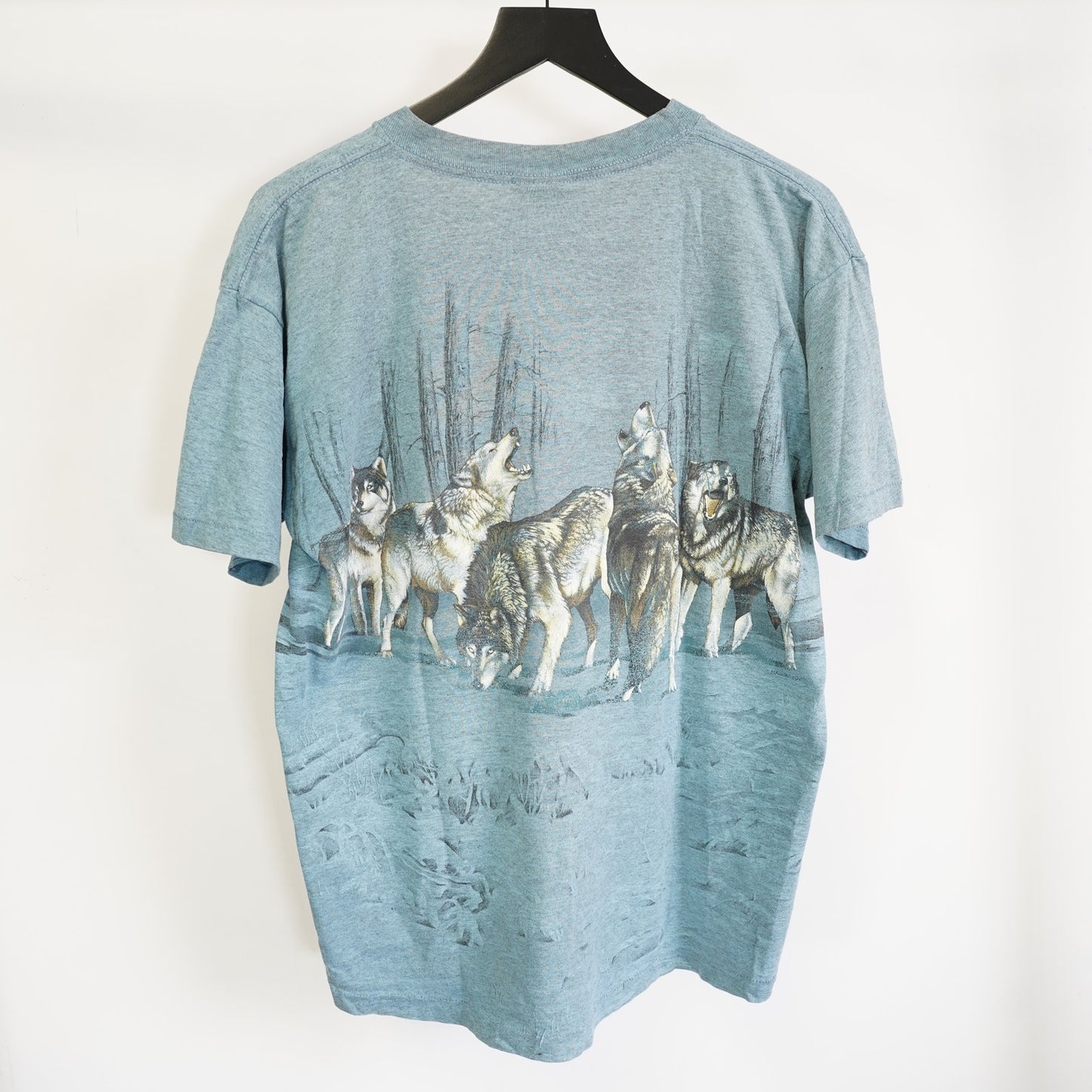 (L) Vintage Wolf Nature Wildlife 90s Signal Sport T-Shirt Mens L Blue All Over Print