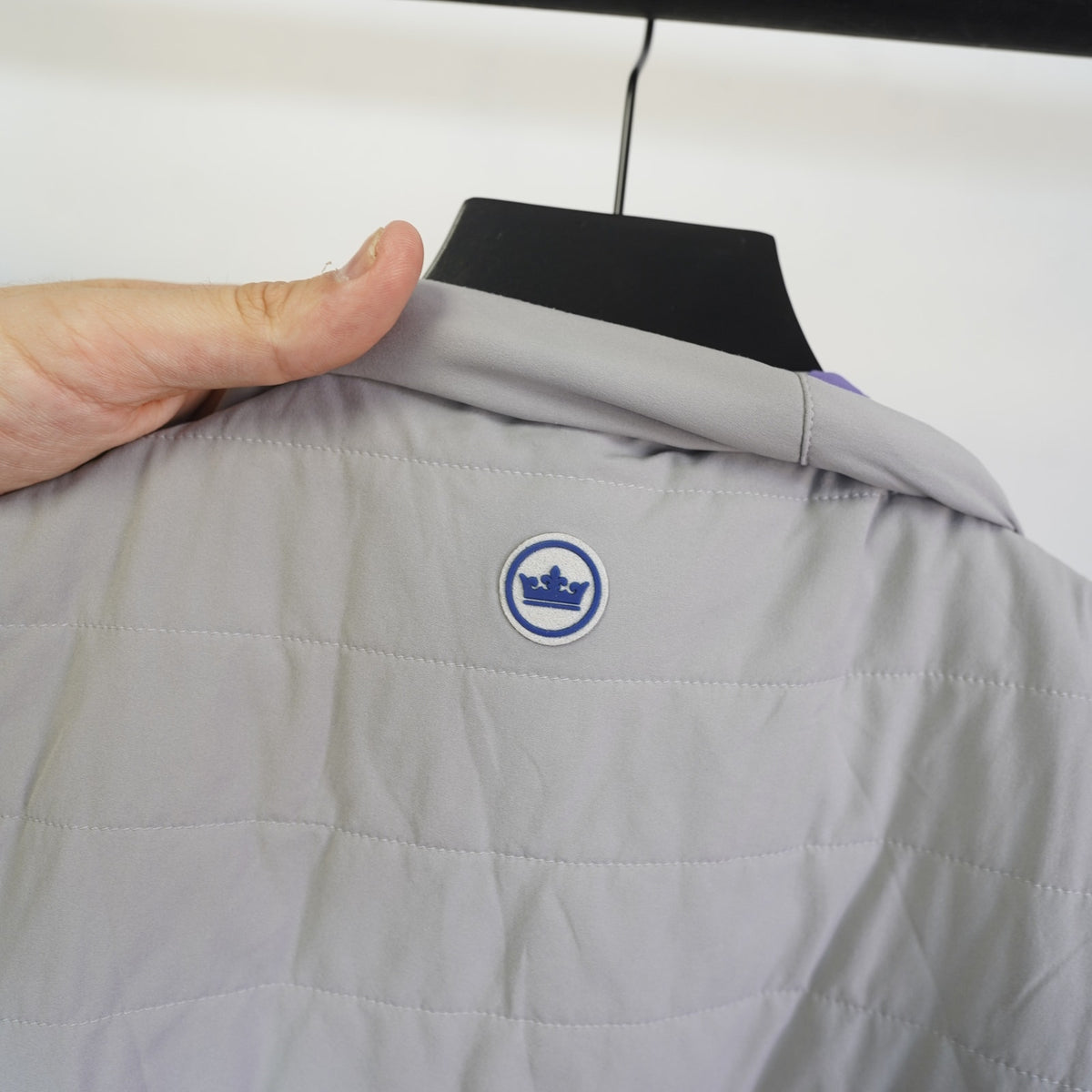 (L) Peter Millar Golf Quilted Light Puffer Vest Men's L Gray Purple Performance Tech