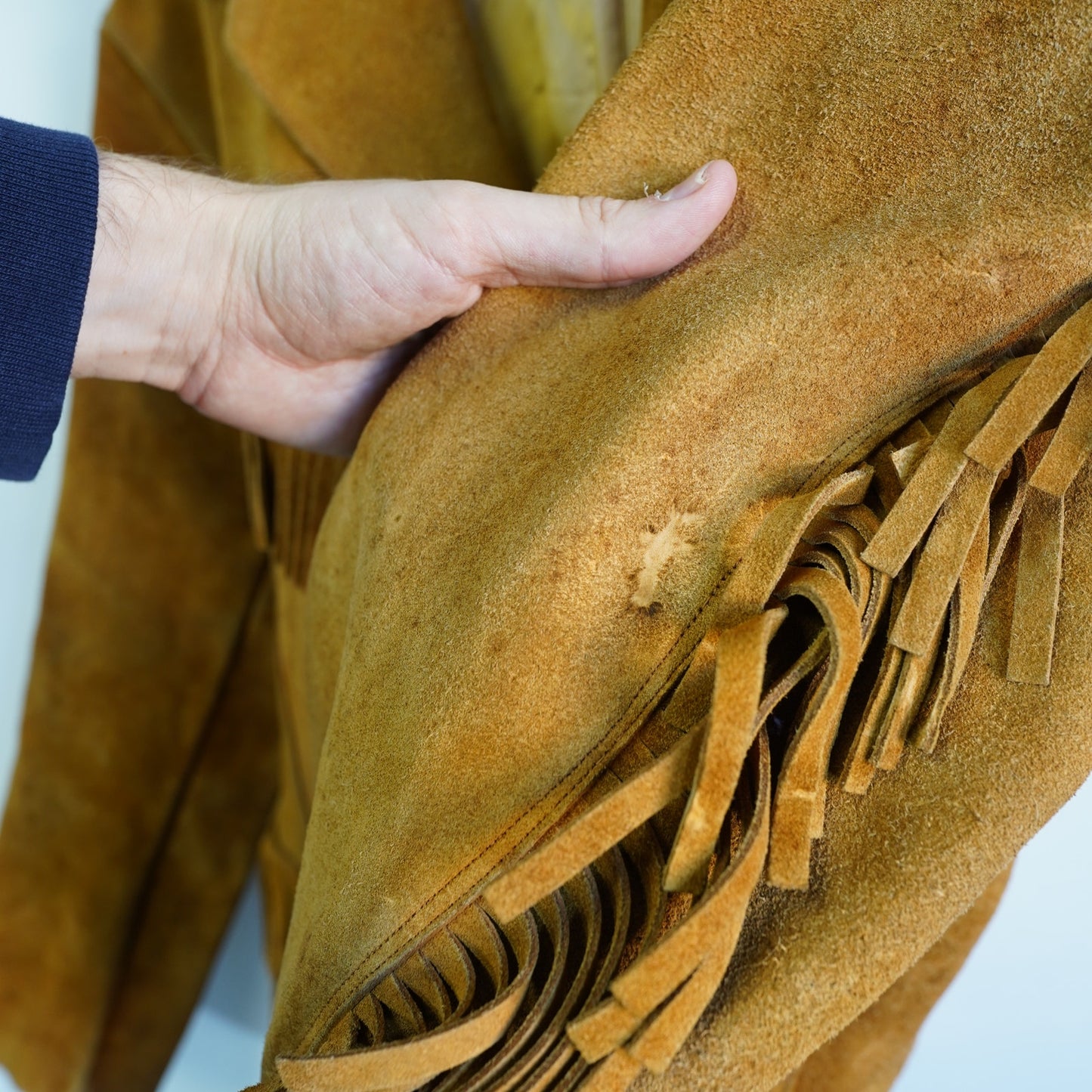 (L) Vintage 1960s-70s Cognac Brown Leather Suede Fringe Western Jacket Hippy