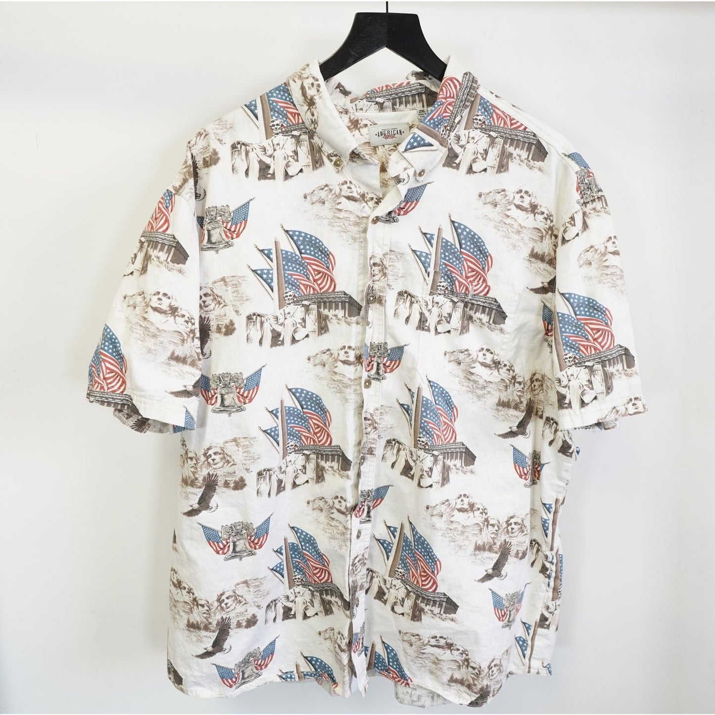 (2XL) Vintage American Legacy Patriotic 4th of July Hawaiian Shirt Mens 2XL Flag Eagle