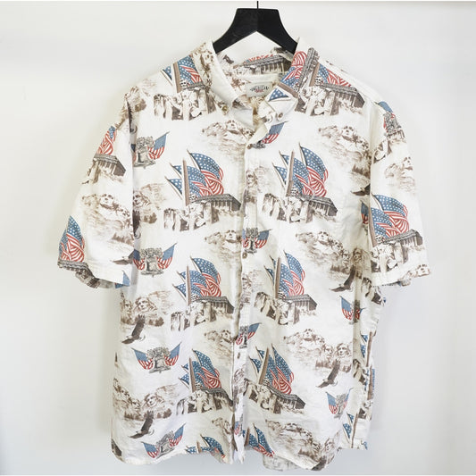 (2XL) Vintage American Legacy Patriotic 4th of July Hawaiian Shirt Mens 2XL Flag Eagle