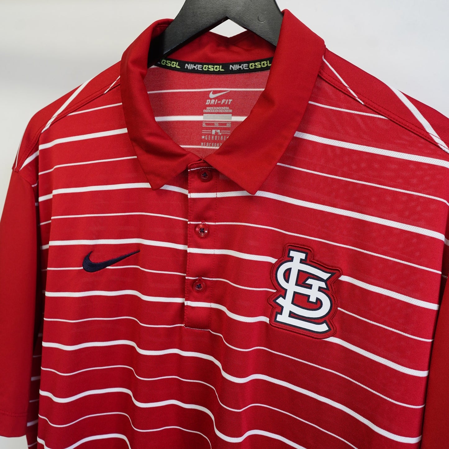 (XL) Nike St. Louis Cardinals Striped Dr-Fit Performance Polo Shirt Mens XL Red White