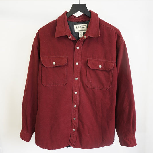(L) L.L. Bean Chamois Cloth Chore Jacket Men's L Button Up Maroon Insulated Utility