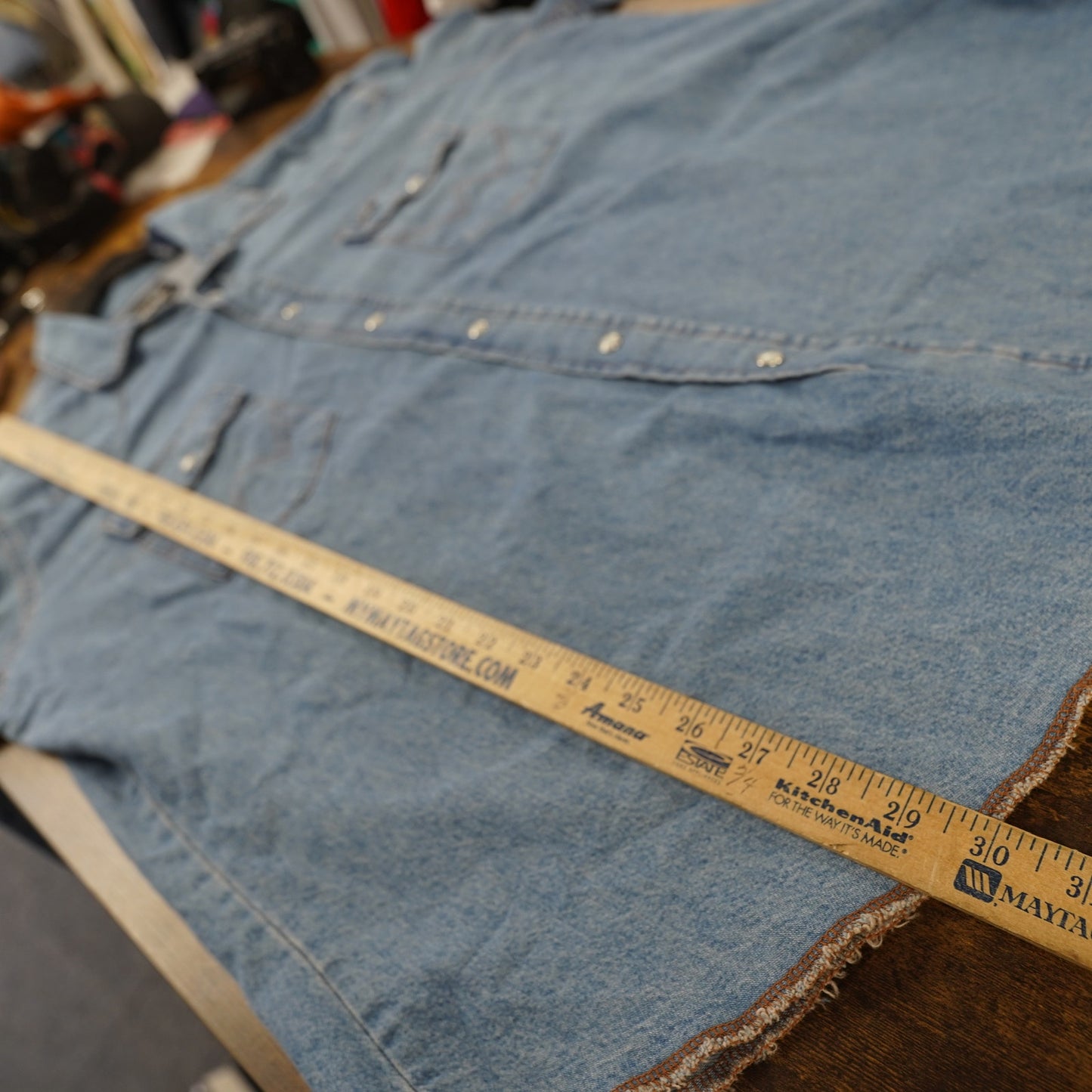 (XL) Vintage Wrangler Western Denim Pearl Snap Button Up Men's XL Blue 90s Indie