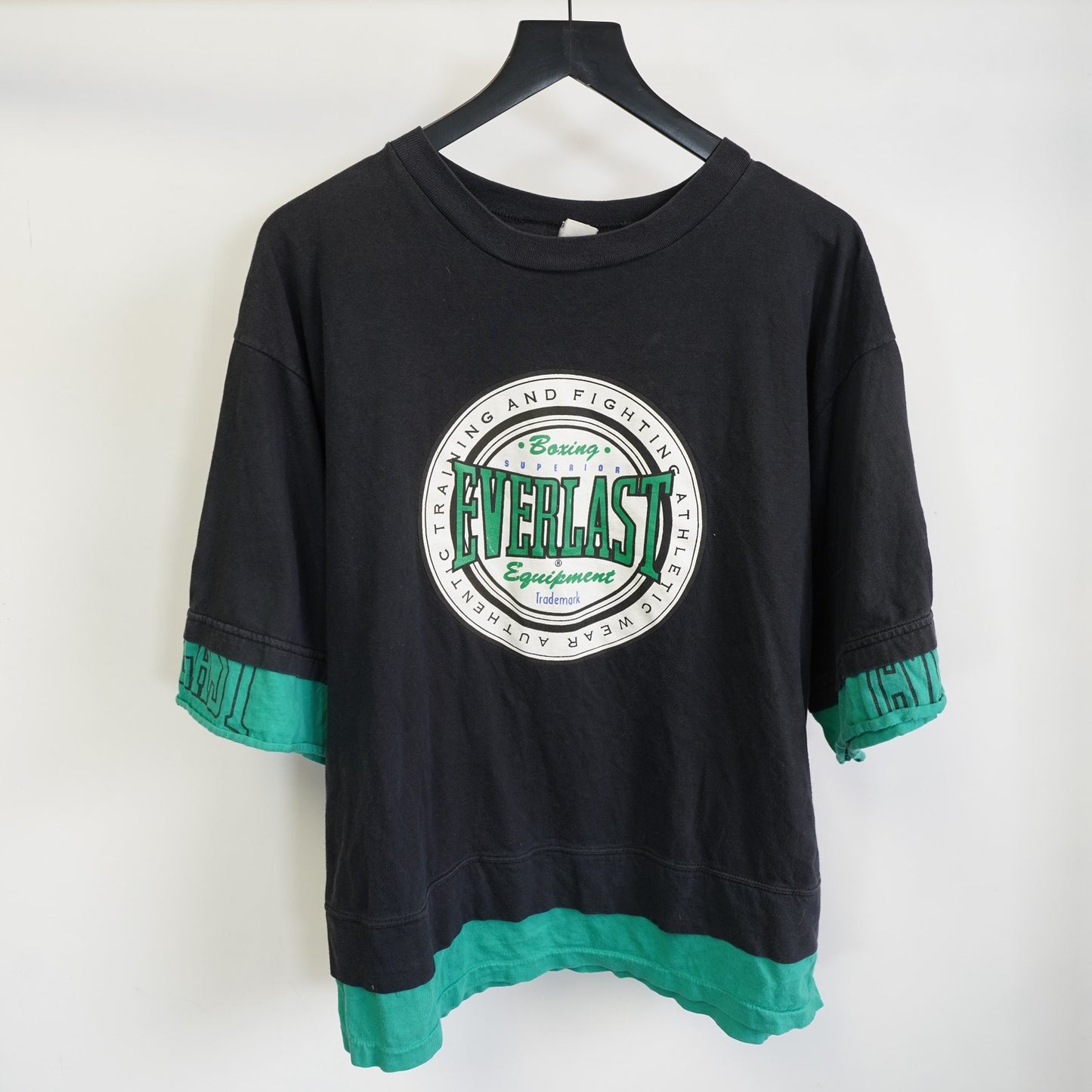 (XL) Vintage Everlast 90s Boxing MMA Fighting T-Shirt Men's XL Black Green Retro UFC