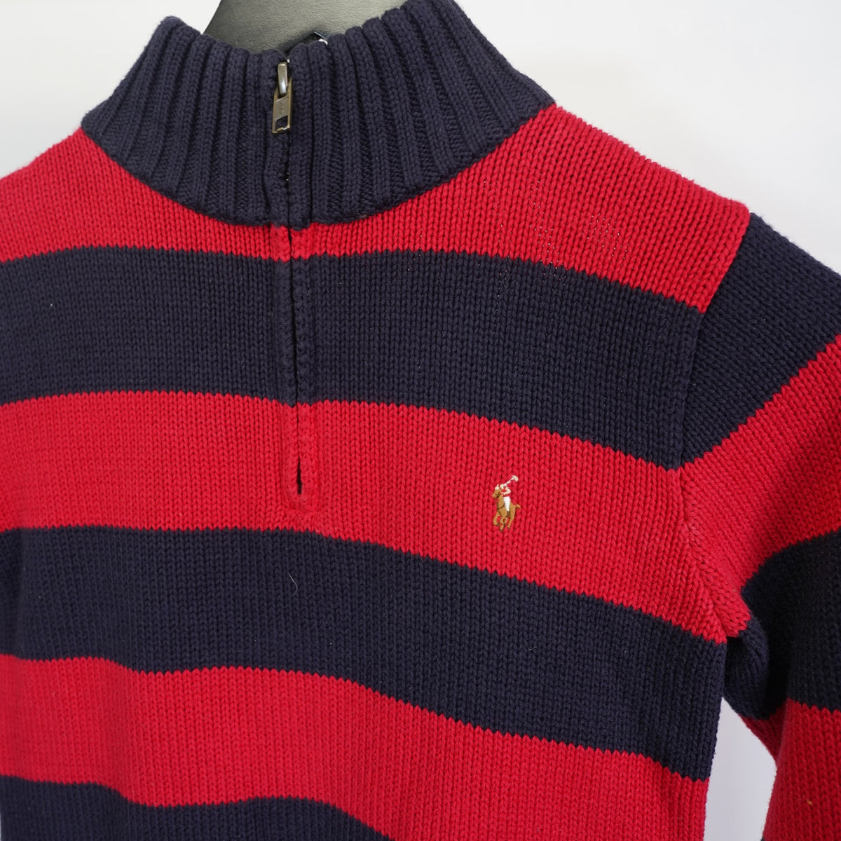 (Boys Sz. 6) Vintage Polo Ralph Lauren Striped Boys 1/4 Zip Knit Sweater Kids Sz. 6 Red Blue