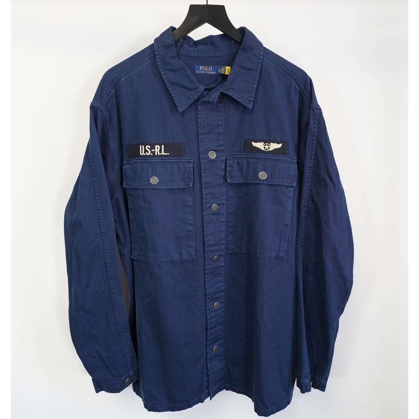 (XLT) Polo Ralph Lauren USRL Flight Patch Military Overshirt Mens XLT Navy Blue Jacket