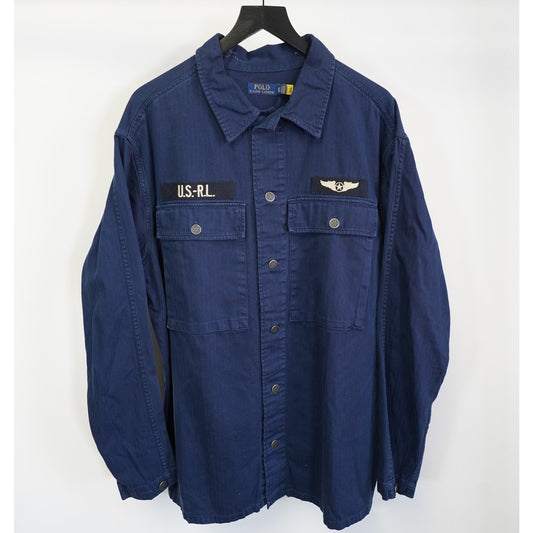 (XLT) Polo Ralph Lauren USRL Flight Patch Military Overshirt Mens XLT Navy Blue Jacket