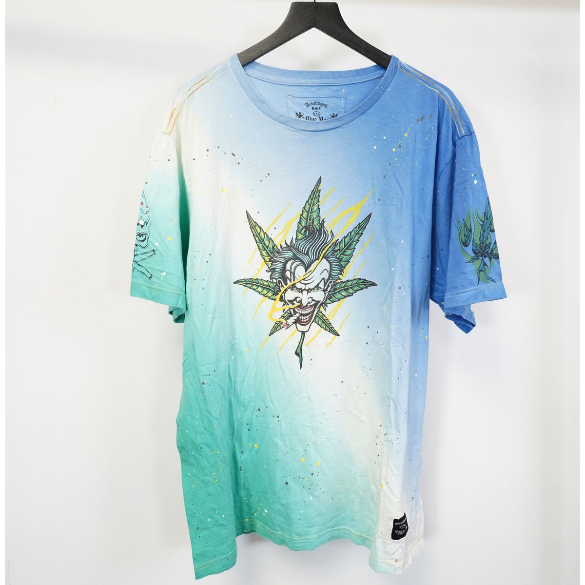 (4XL) Blue Moe Ink Slingers Marijuana Joker Art Tie Dye T-Shirt Men's 4XL Weed Drug