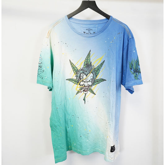 (4XL) Blue Moe Ink Slingers Marijuana Joker Art Tie Dye T-Shirt Men's 4XL Weed Drug