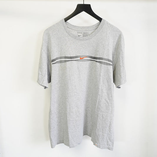 (L) Vintage 2000s Nike Swim Striped T-Shirt Y2K Men's L Gray Retro Center Swoosh