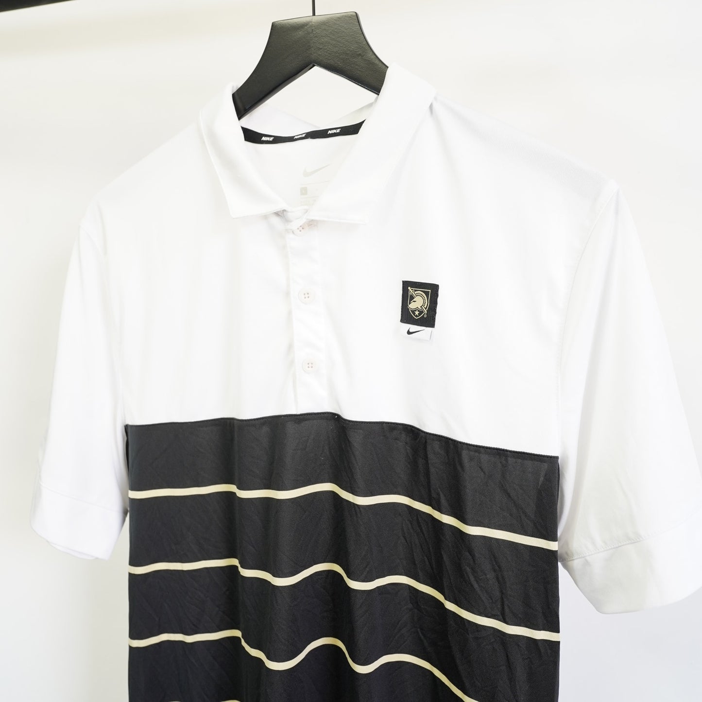 (L) Nike US Army Black Night Performance Polo Shirt Men's L Black White Striped
