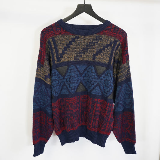 (L) Vintage 90s Duncan Row Knit Geometric Pattern Stripe Sweater Men's L Red Blue