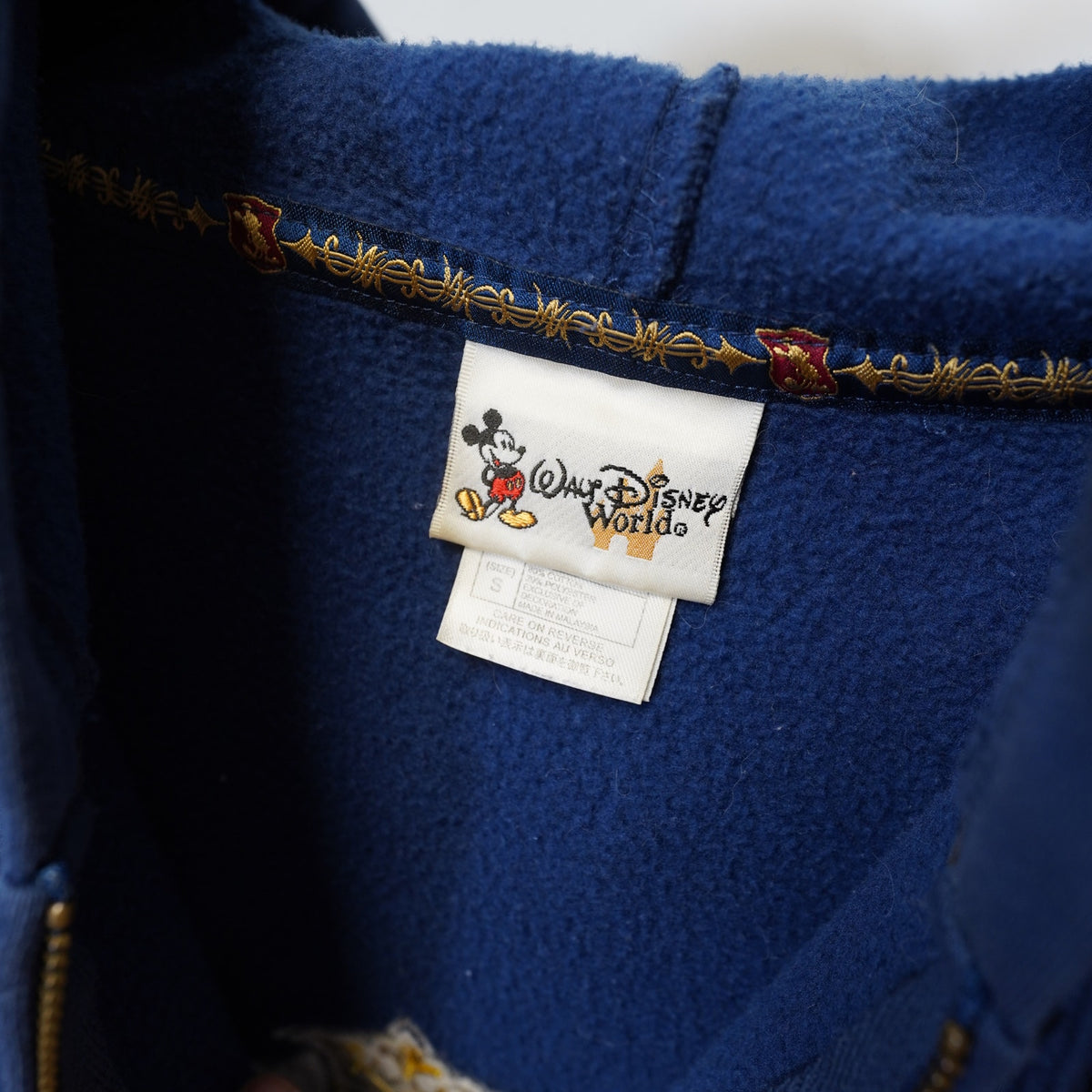 (S) Vintage Mickey Mouse Embroidered Full Zip Disney Hoodie Navy Blue S Retro