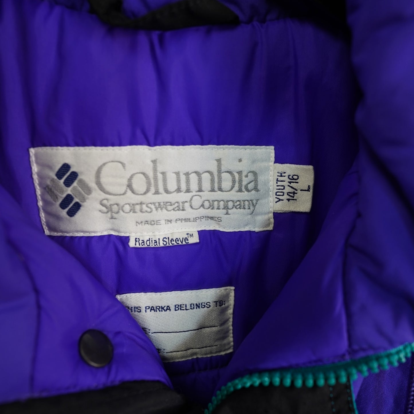 (Kids L) Vintage 90s Columbia Aqua Puffer Jacket Kids L 14/16 Radial Sleeve Purple Ski
