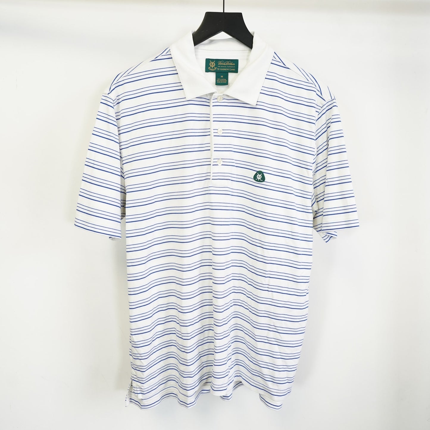 (M) Vintage Brooks Brother St. Andrews Links Golf Shirt Men's M White Striped Blue