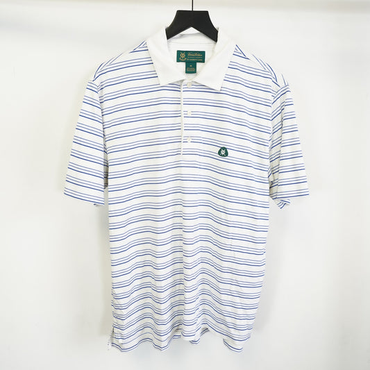 (M) Vintage Brooks Brother St. Andrews Links Golf Shirt Men's M White Striped Blue