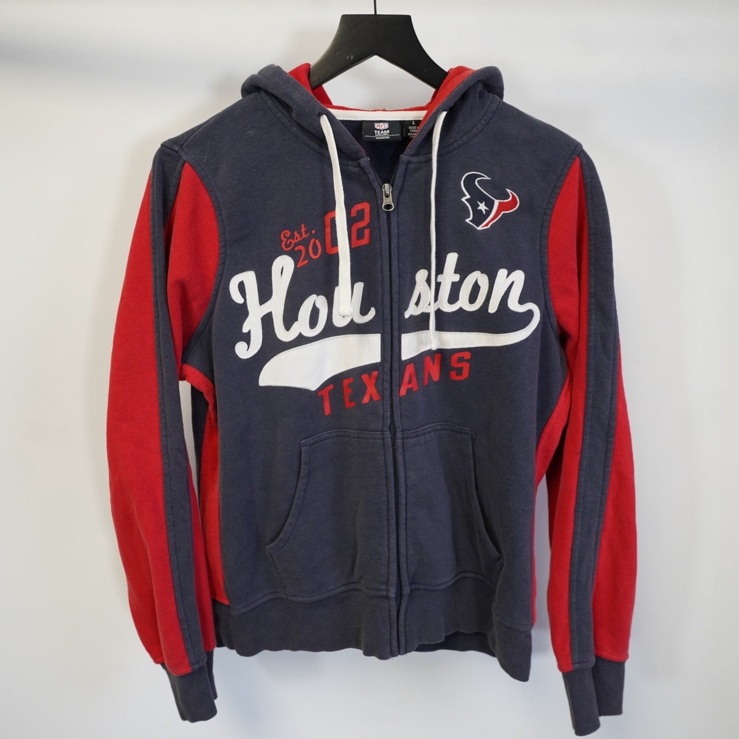 (Women's L) Houston Texans Embroidered Team NFL Hoodie Navy Blue Red Football
