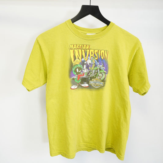 (Kids L) Vintage Looney Tunes Marvin the Martian Harley Davidson T-Shirt Youth L Kids