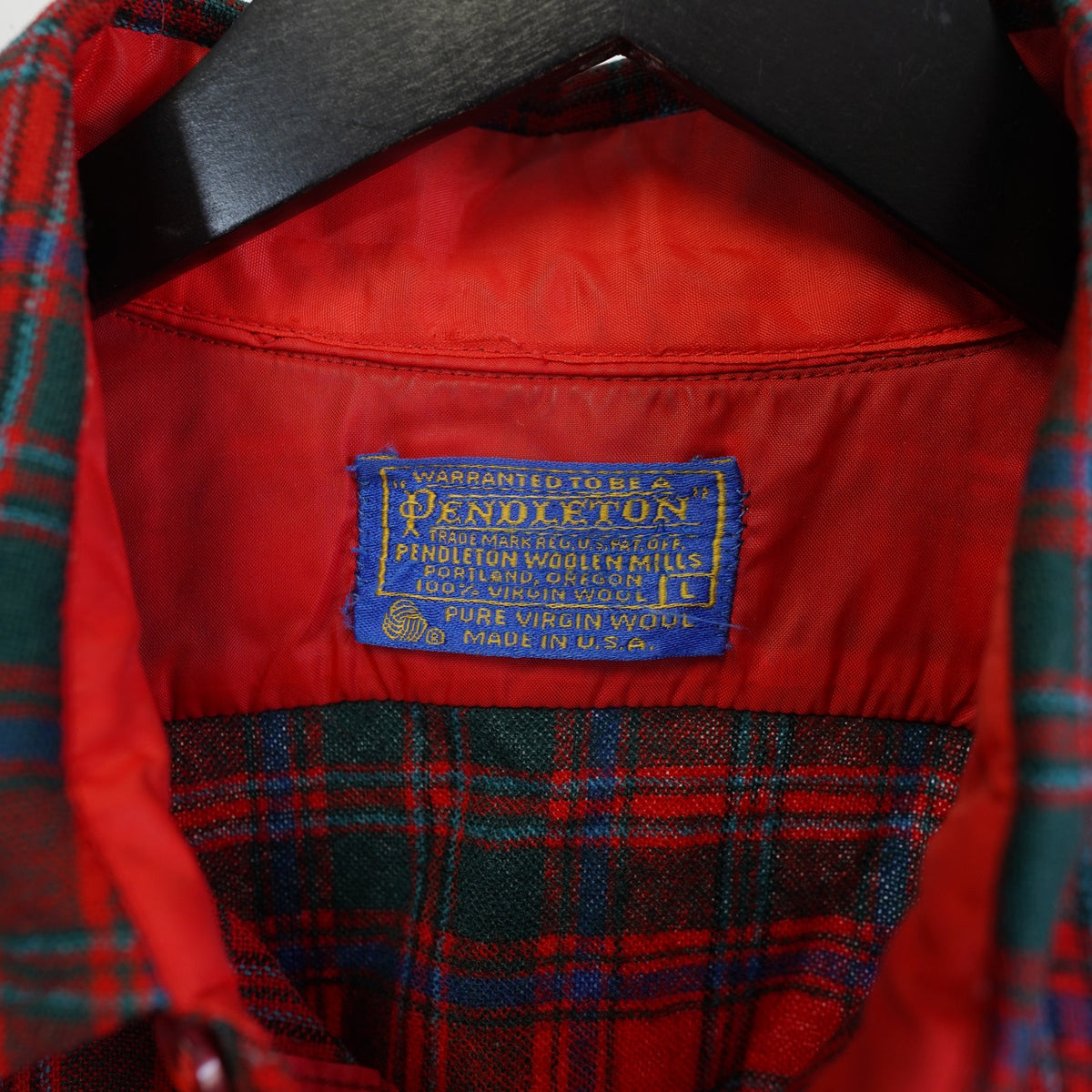 (L) True Vintage Pendelton 100% Wool Flannel Button Up Men's L Red Stewart Tartan