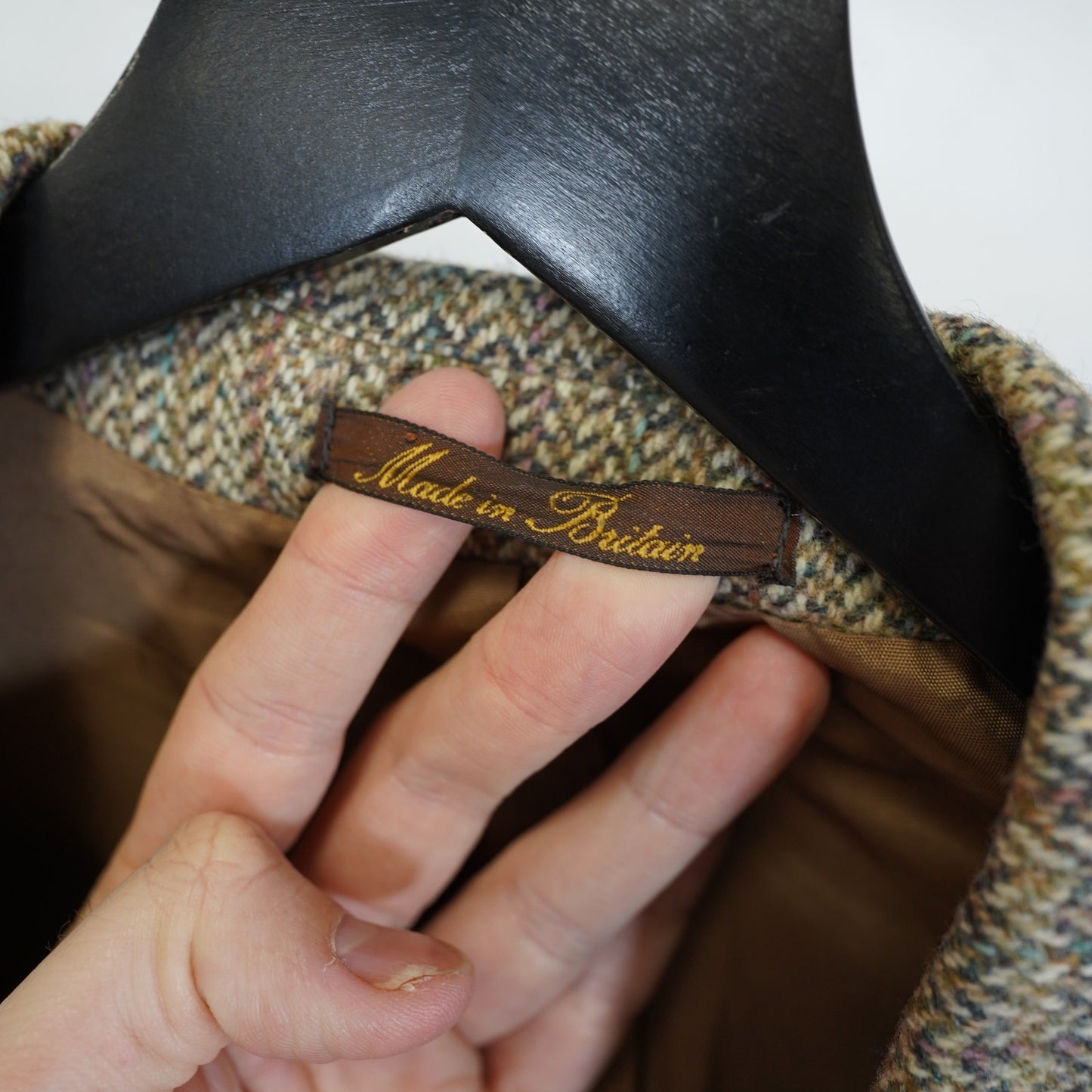 (44R) L Vintage Dunn & Co Tweed Pure Wool Suit Jacket Tan Herringbone Blazer
