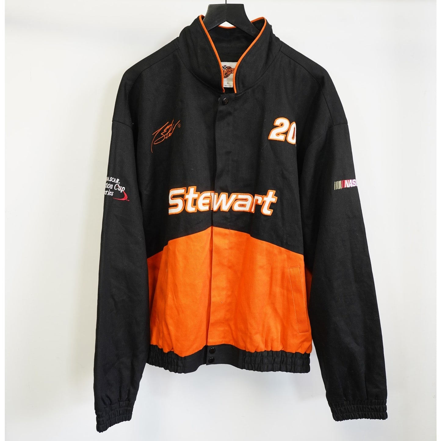 (XL) Vintage Tony Stewart Nascar Racing Jacket Men's XL Black Orange Winners Circle