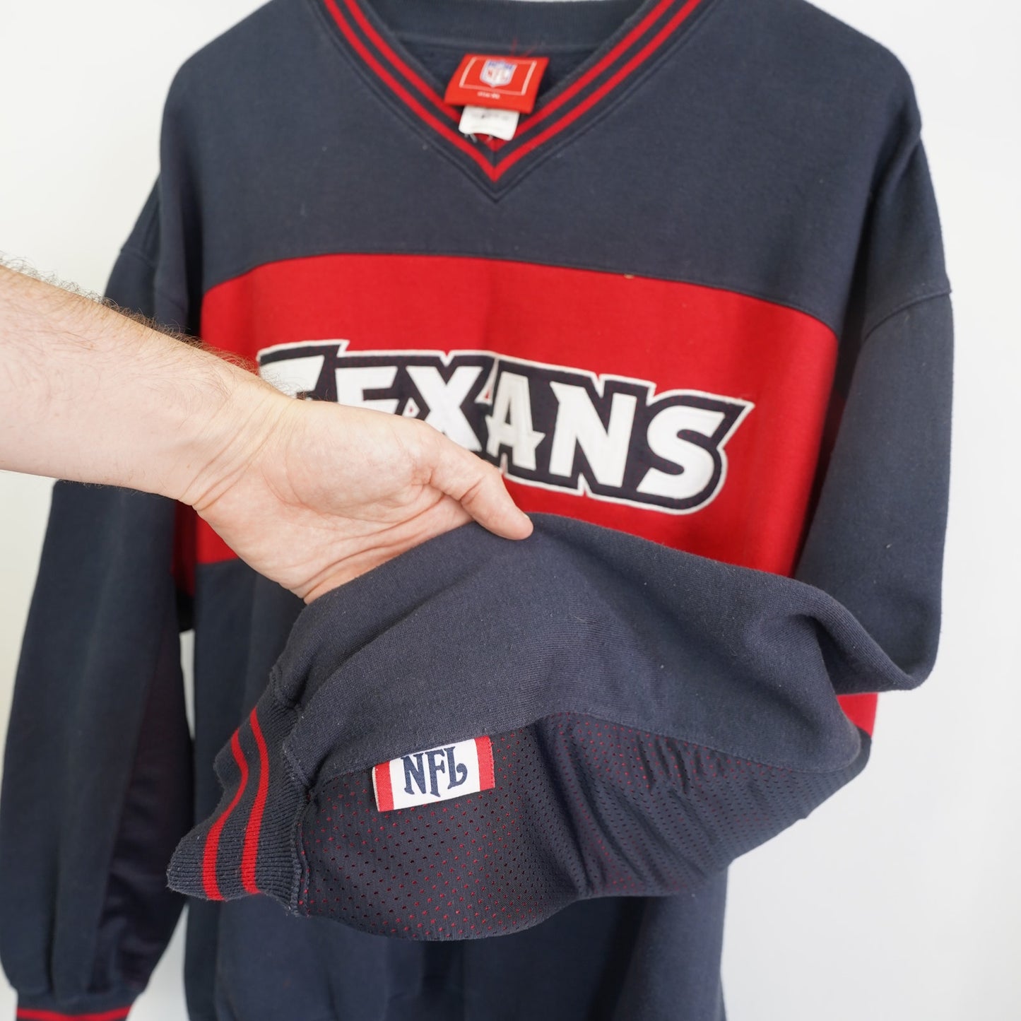 (XL) Vintage Houston Texans Embroidered Crewneck Sweatshirt Men's XL Navy Red NFL