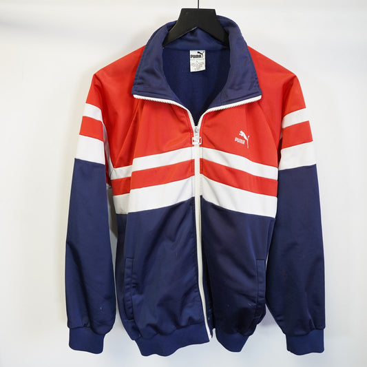 (L) Vintage Puma Track Jacket Red White Blue Men's L 90s Hip Hop Retro Cut & Sew