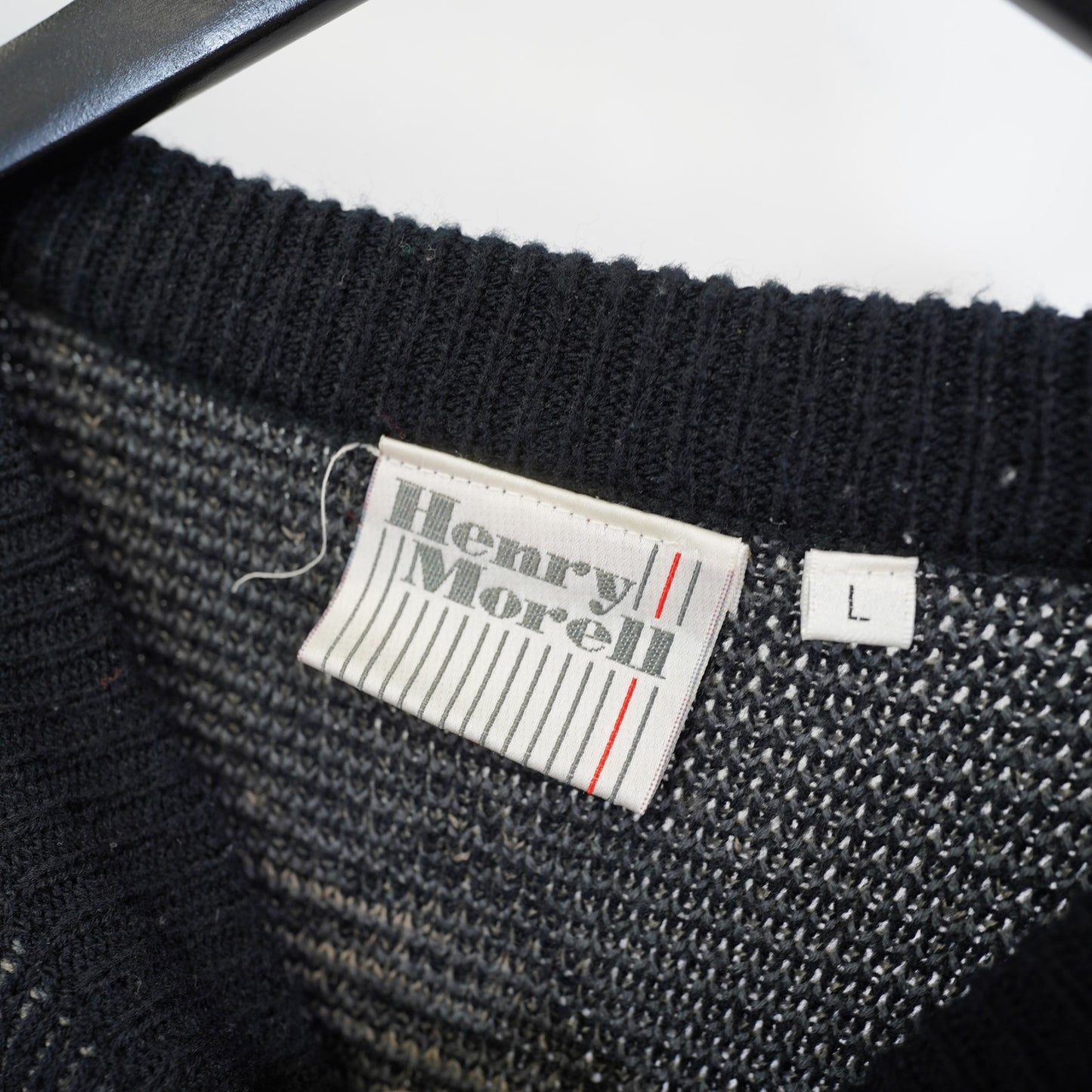 (L) Vintage Henry Morell Knit 90s Geometric Pattern Sweater Men's L Black Gray