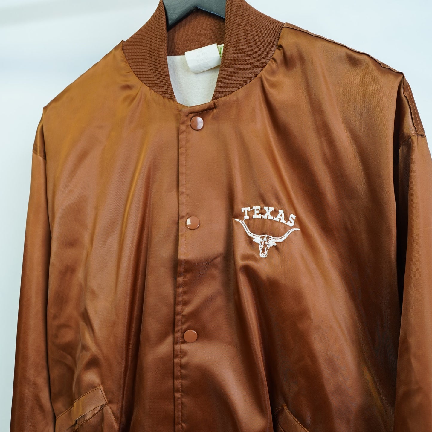 (L) True Vintage Texas Longhorns 1970s Satin Jacket Men's L Burnt Orange Sewn UT
