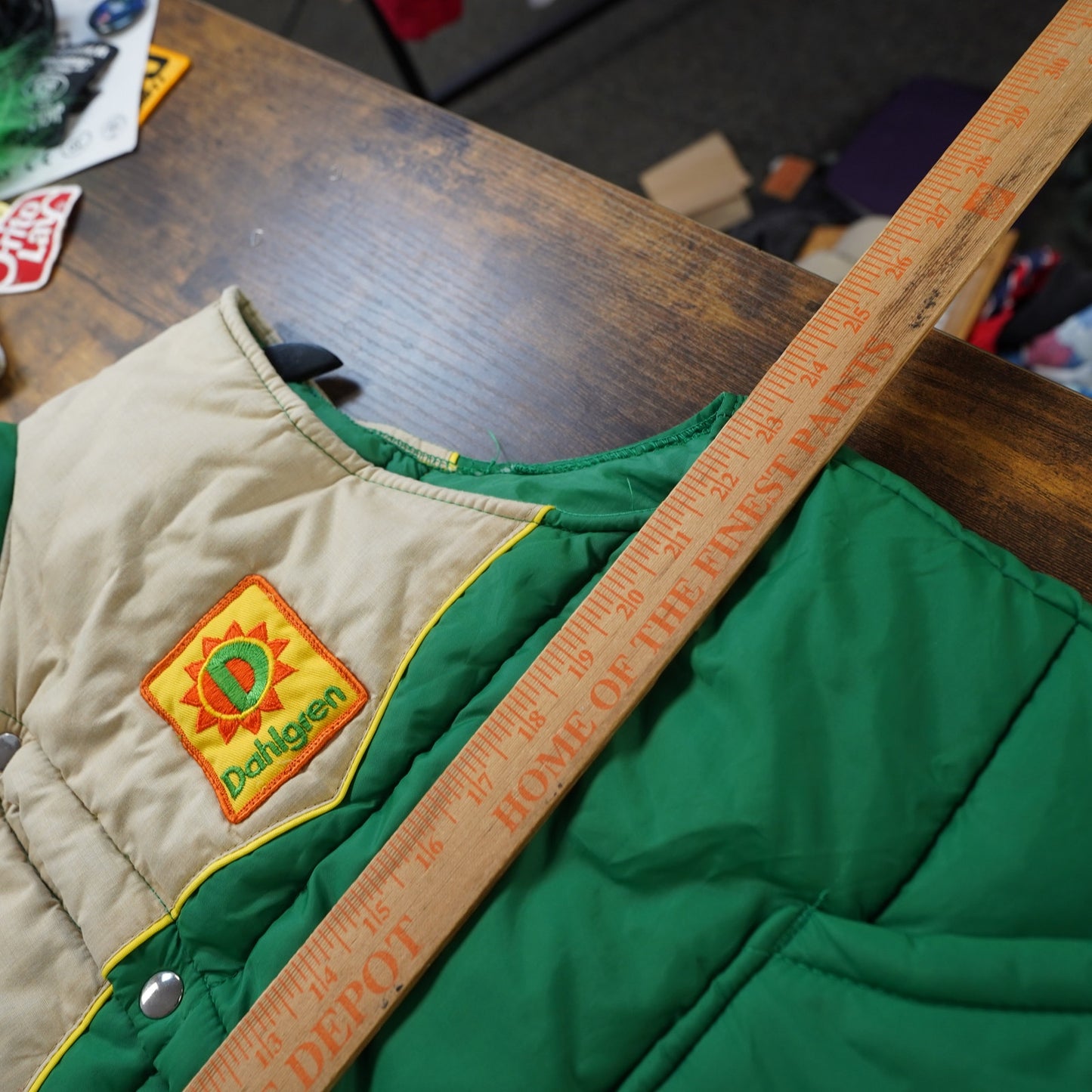 (L) Vintage 70s Dahlgren Western Down Puffer Vest Men's L Green Tan Two Tone 80s