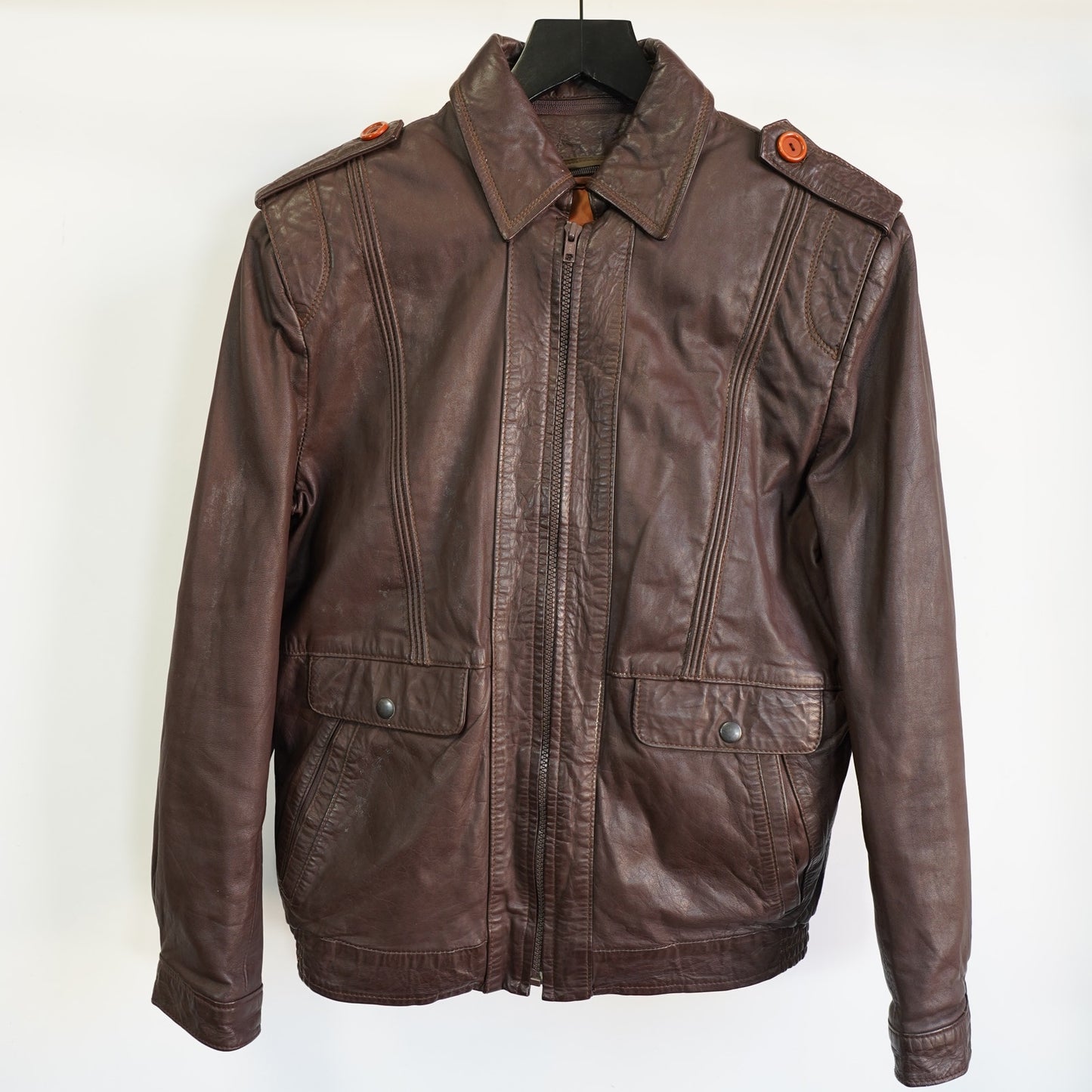 (M/L) True Vintage Colmer 70s Spanish Leather Brown Bomber Motorcycle Jacket Men's M-L