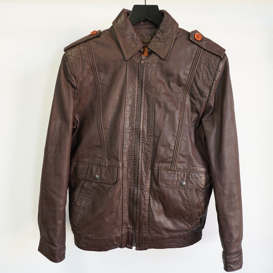 (M/L) True Vintage Colmer 70s Spanish Leather Brown Bomber Motorcycle Jacket Men's M-L