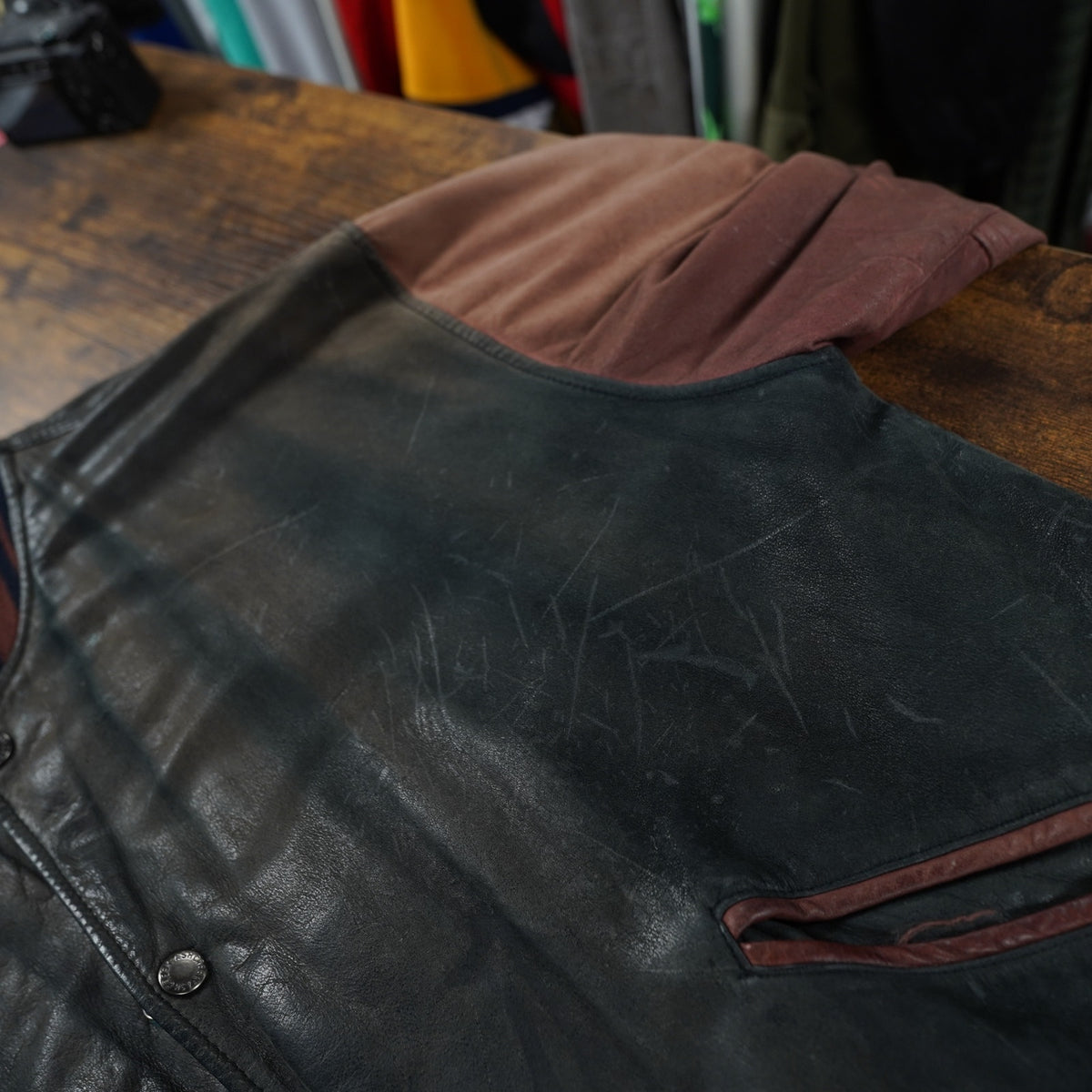 (L) Vintage Ash Creek Trading Leather Varsity Jacket Black & Brown Men's L 80s-90s