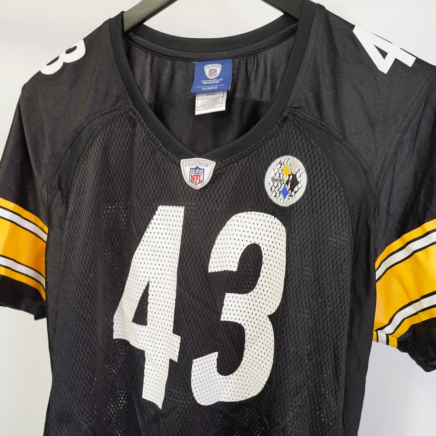 (Women's XL) Vintage Reebok Pittsburgh Steelers Troy Polamalu #43 Jersey Black NFL