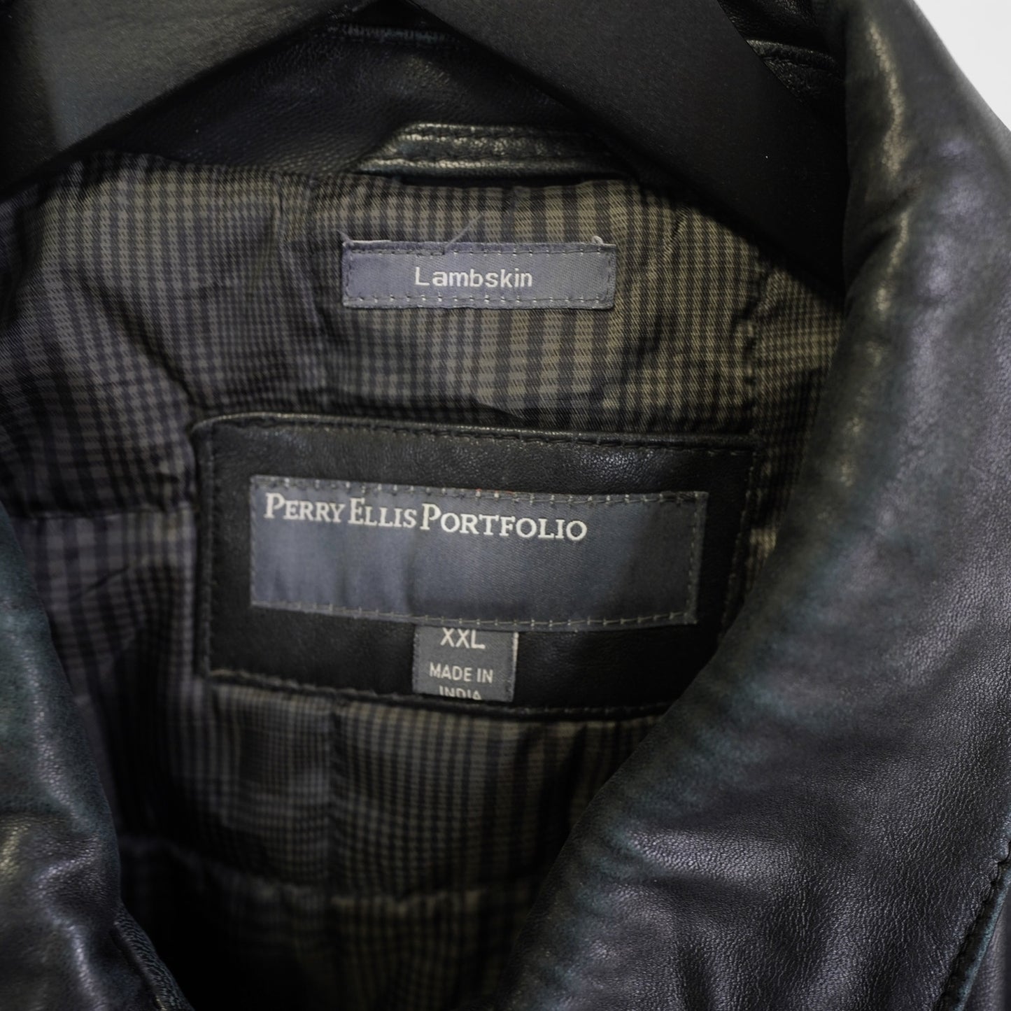 (XXL) Vintage Perry Ellis Lambskin Leather Black Bomber Jacket Men's XXL Pilot Retro
