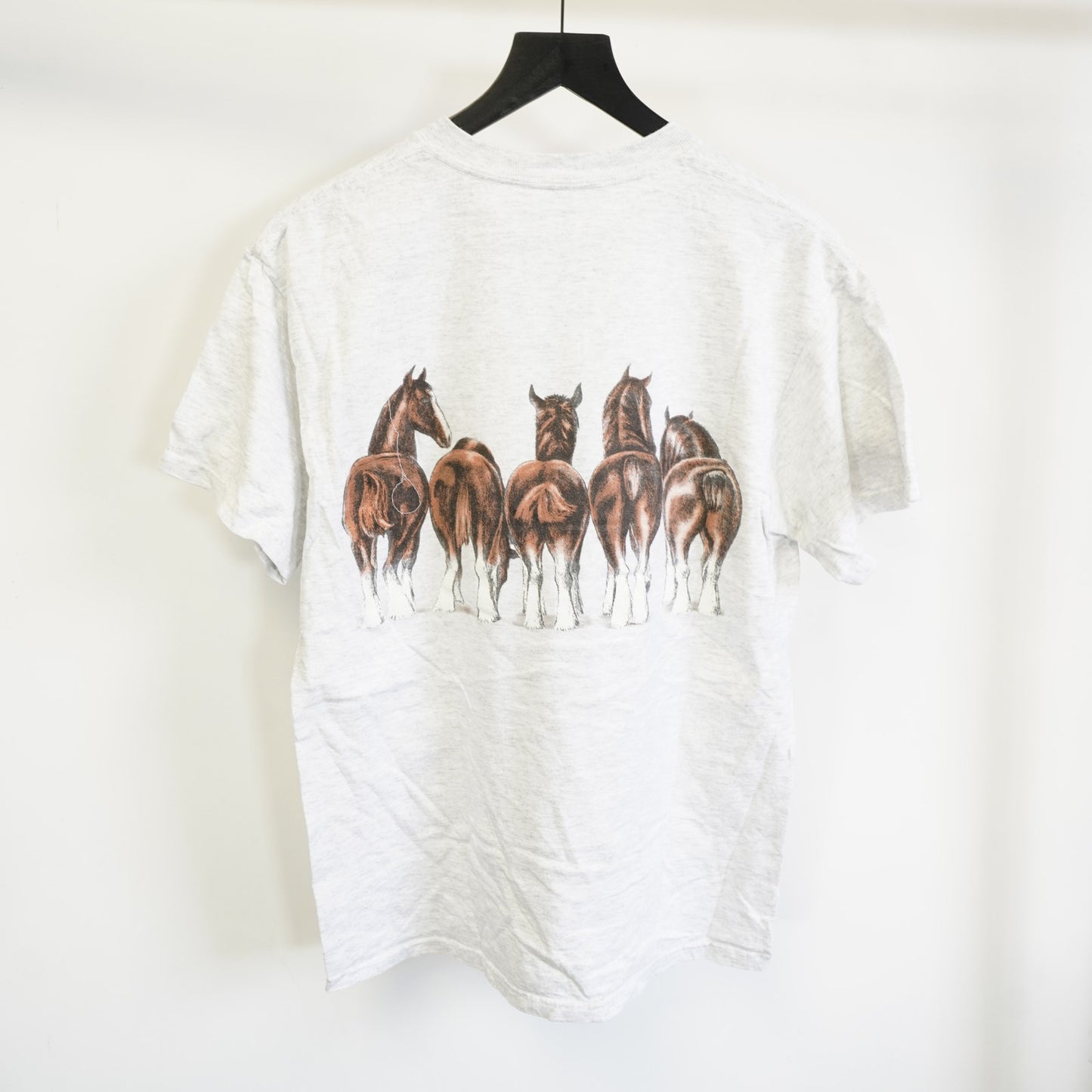 (M) Vintage Clydesdale Horse Nature T-Shirt Men's M Heather Gray AOP Pony Budweiser